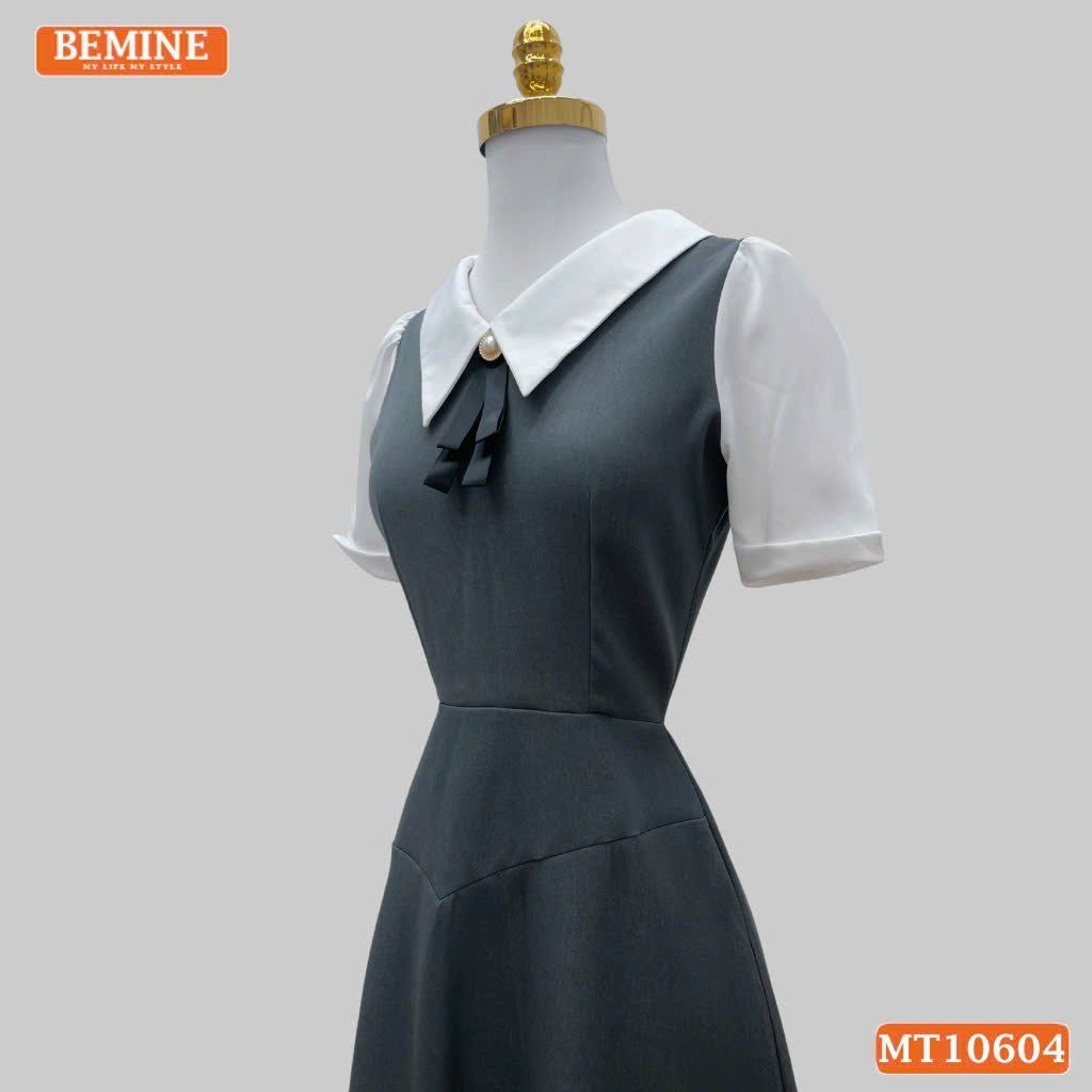Đầm thiết kế BEMINE cổ sơ mi đính nơ dáng chữ A MT10604