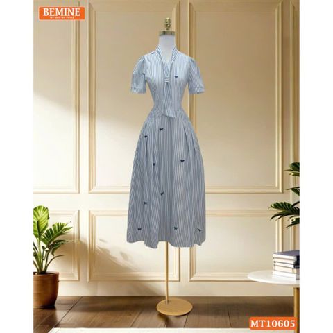 Đầm thiết kế BEMINE cổ tim có cavat may liền dáng chữ A MT10605