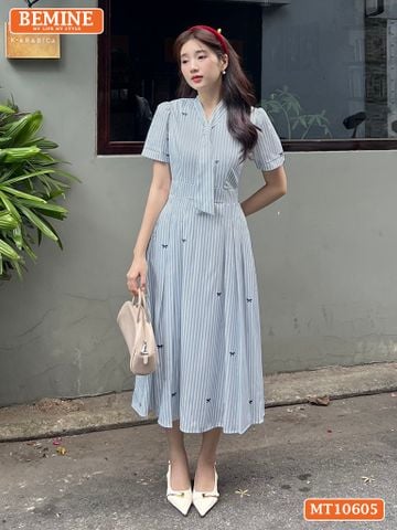 Đầm thiết kế BEMINE cổ tim có cavat may liền dáng chữ A MT10605