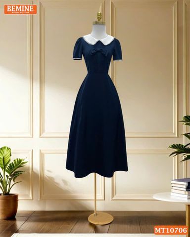 Đầm thiết kế BEMINE cổ sen viền ren dáng chữ A phù hợp đi làm, đi chơi-MT10706