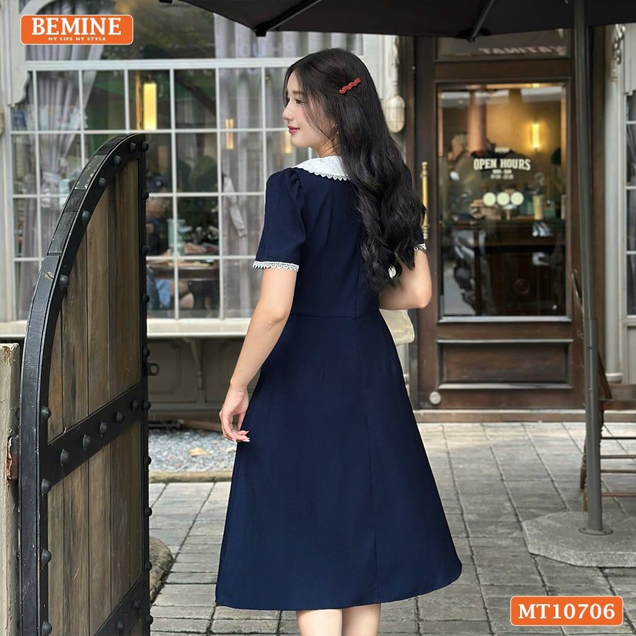 Đầm thiết kế BEMINE cổ sen viền ren dáng chữ A phù hợp đi làm, đi chơi-MT10706