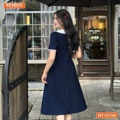 Đầm thiết kế BEMINE cổ sen viền ren dáng chữ A phù hợp đi làm, đi chơi-MT10706
