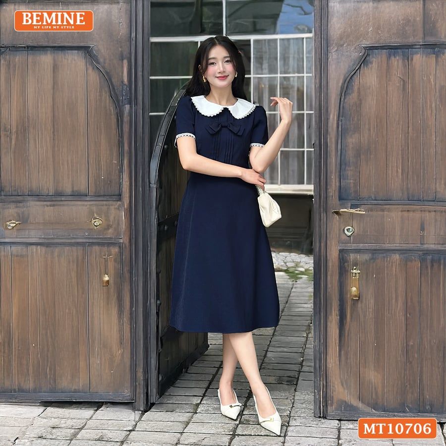 Đầm thiết kế BEMINE cổ sen viền ren dáng chữ A phù hợp đi làm, đi chơi-MT10706