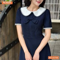 Đầm thiết kế BEMINE cổ sen viền ren dáng chữ A phù hợp đi làm, đi chơi-MT10706
