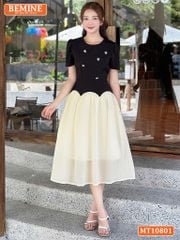 Đầm thiết kế BEMINE cổ tròn đính cúc dáng xòe MT10801
