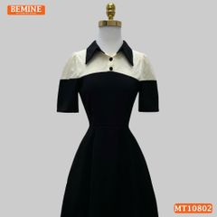 Đầm thiết kế BEMINE cổ sơ mi phối ren hoa dáng chữ A MT10802