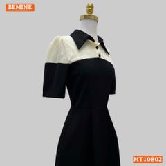 Đầm thiết kế BEMINE cổ sơ mi phối ren hoa dáng chữ A MT10802