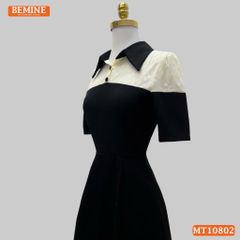 Đầm thiết kế BEMINE cổ sơ mi phối ren hoa dáng chữ A MT10802
