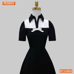 Đầm thiết kế BEMINE cổ sơ mi ngực phối nơ dáng chữ A MT10804