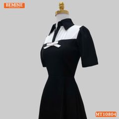 Đầm thiết kế BEMINE cổ sơ mi ngực phối nơ dáng chữ A MT10804