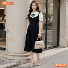 Đầm thiết kế BEMINE cổ sen giả yếm chạy viền dáng chữ A phù hợp đi làm-MT10805
