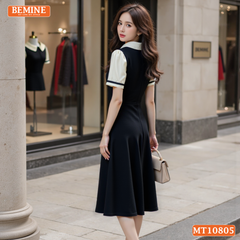 Đầm thiết kế BEMINE cổ sen giả yếm chạy viền dáng chữ A phù hợp đi làm-MT10805