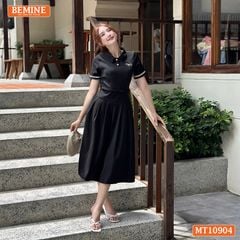 Đầm thiết kế BEMINE cổ đức tay ngắn có viền dáng chữ A MT10904
