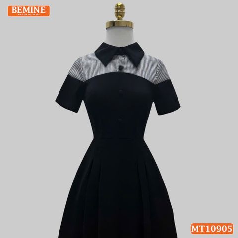 Đầm thiết kế BEMINE cổ đức phối caro dáng chữ A phù hợp đi làm-MT10905