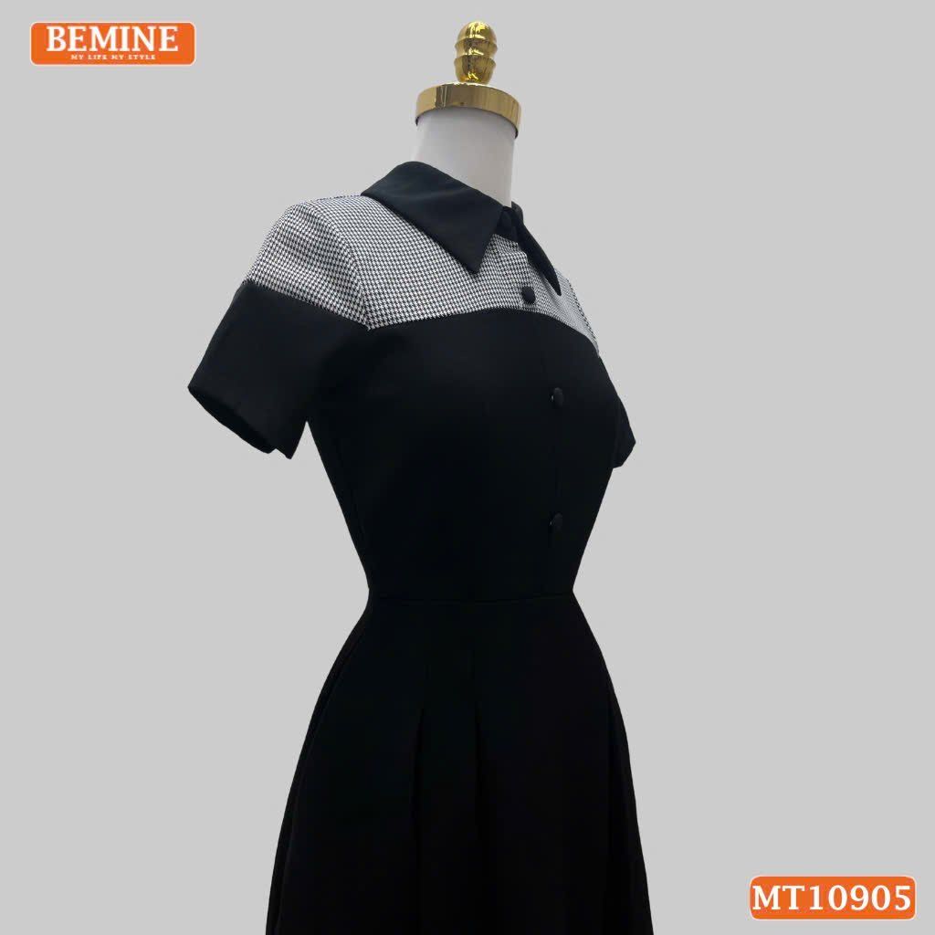 Đầm thiết kế BEMINE cổ đức phối caro dáng chữ A phù hợp đi làm-MT10905