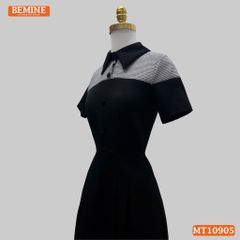 Đầm thiết kế BEMINE cổ đức phối caro dáng chữ A phù hợp đi làm-MT10905