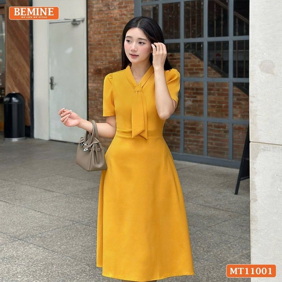Đầm thiết kế BEMINE cổ tim cách điệu dáng chữ A phù hợp đi làm-MT11001