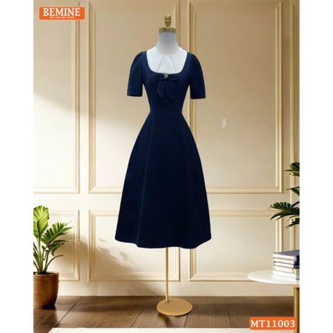 Đầm thiết kế BEMINE cổ tròn đính nơ dáng chữ A MT11003