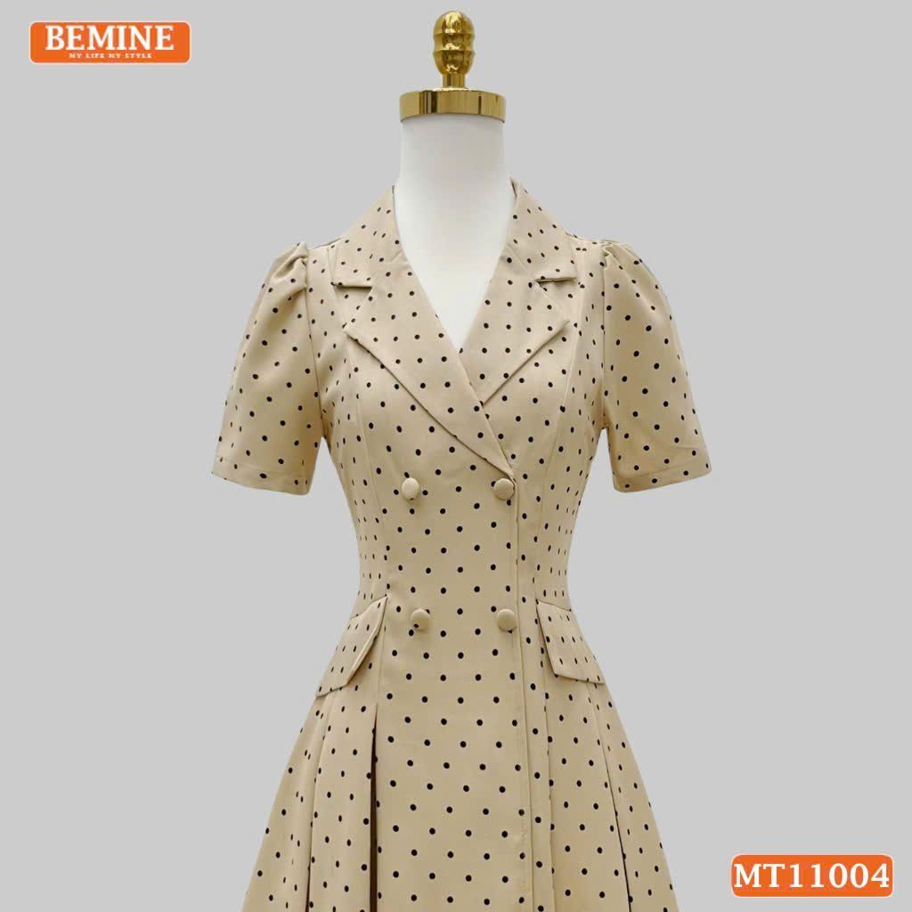 Đầm thiết kế BEMINE cổ vest chấm bi dáng chữ A phù hợp đi làm-MT11004