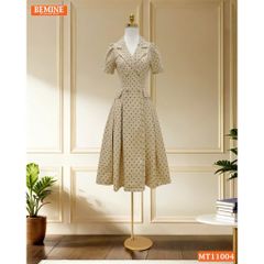 Đầm thiết kế BEMINE cổ vest chấm bi dáng chữ A phù hợp đi làm-MT11004