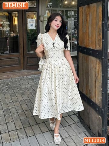Đầm thiết kế BEMINE cổ tim nhún ngực dáng chữ A MT11014