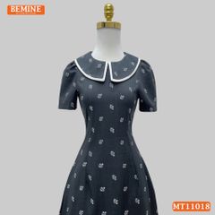 Đầm thiết kế BEMINE cổ thủy thủ có viền in hoa dáng chữ A MT11018
