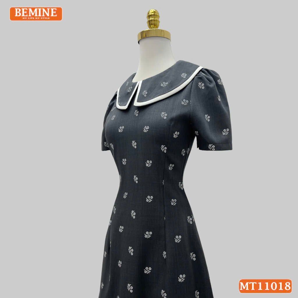 Đầm thiết kế BEMINE cổ thủy thủ có viền in hoa dáng chữ A MT11018