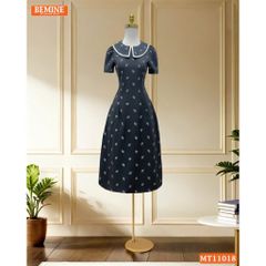 Đầm thiết kế BEMINE cổ thủy thủ có viền in hoa dáng chữ A MT11018