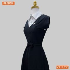 Đầm thiết kế BEMINE cổ sơ mi phối sọc dáng chữ A phù hợp đi làm-MT11033