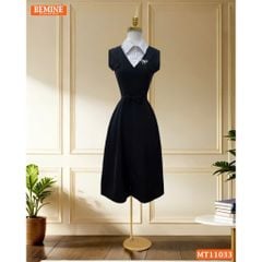Đầm thiết kế BEMINE cổ sơ mi phối sọc dáng chữ A phù hợp đi làm-MT11033