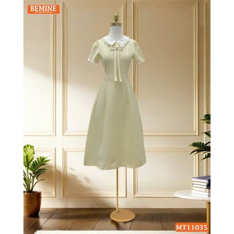 Đầm thiết kế BEMINE cổ tim viền bèo đính nơ dáng chữ A MT11035