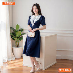 Đầm thiết kế BEMINE cổ tròn bèo cách điệu dáng chữ A phù hợp đi làm-MT11044