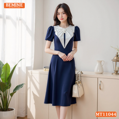 Đầm thiết kế BEMINE cổ tròn bèo cách điệu dáng chữ A phù hợp đi làm-MT11044