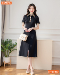 Đầm thiết kế BEMINE cổ sơ mi phối caro dáng chữ A MT11057