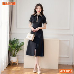 Đầm thiết kế BEMINE cổ sơ mi phối caro dáng chữ A MT11057