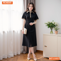 Đầm thiết kế BEMINE cổ sơ mi phối caro dáng chữ A MT11057