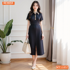 Đầm thiết kế BEMINE cổ sơ mi phối caro dáng chữ A MT11057