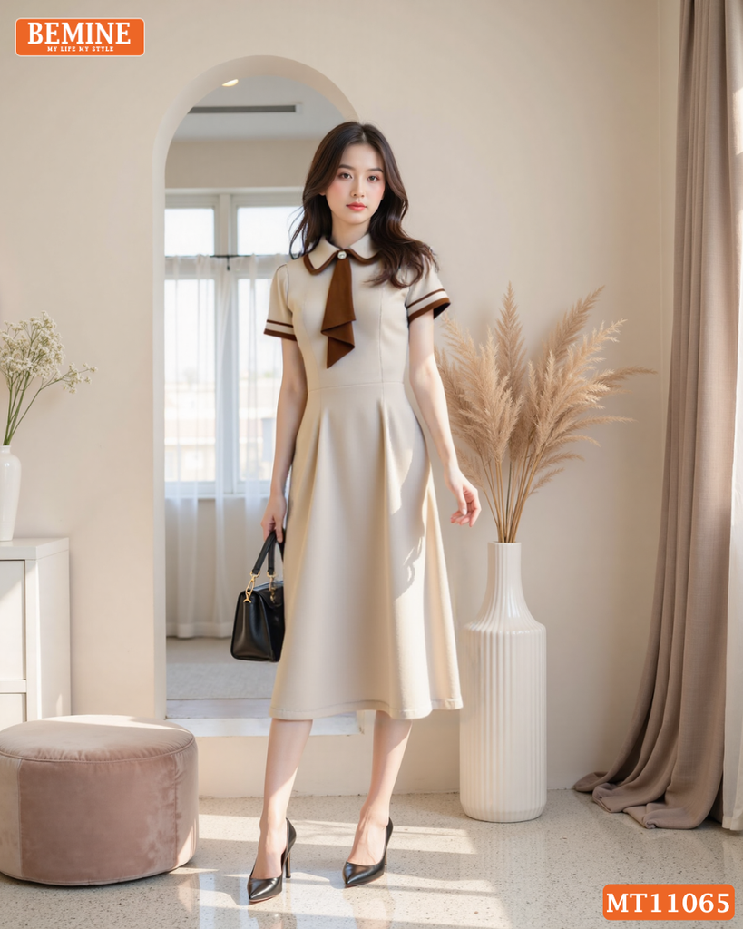 Đầm thiết kế BEMINE cổ đức phối cavat kiểu dáng chữ A phù hợp đi làm-MT11065