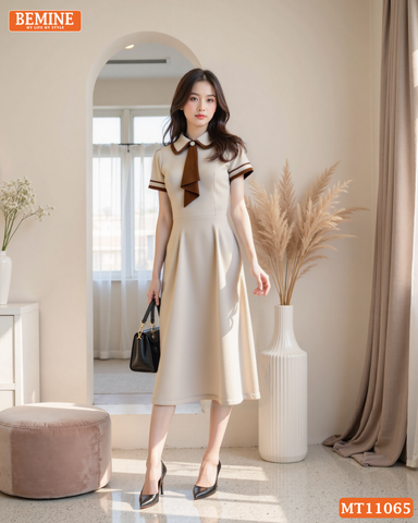 Đầm thiết kế BEMINE cổ đức phối cavat kiểu dáng chữ A phù hợp đi làm-MT11065