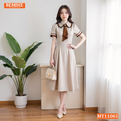 Đầm thiết kế BEMINE cổ đức phối cavat kiểu dáng chữ A phù hợp đi làm-MT11065