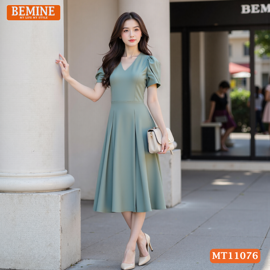 Đầm thiết kế BEMINE cổ tim dáng chữ A phù hợp đi làm-MT11076