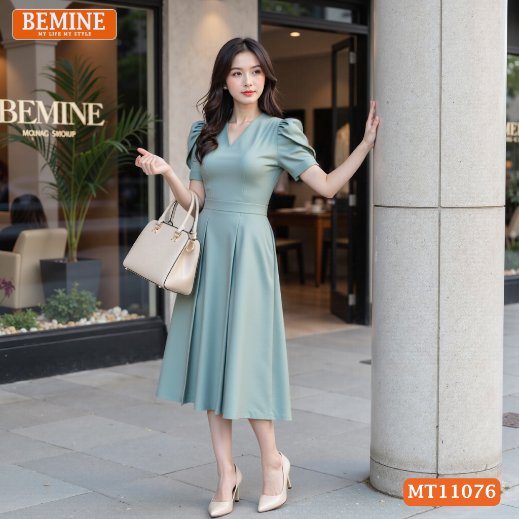 Đầm thiết kế BEMINE cổ tim dáng chữ A phù hợp đi làm-MT11076