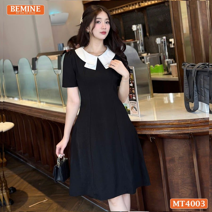 MT4003ĐEN - Đầm basic đơn giản cổ kiểu 2 lá