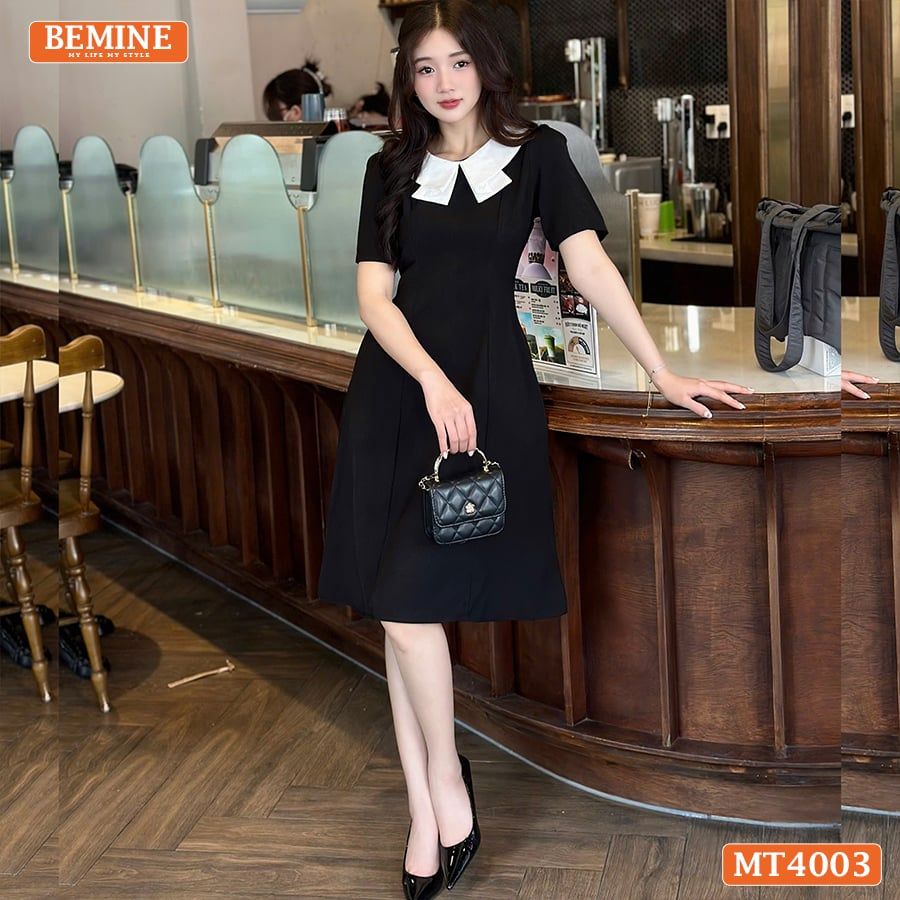 MT4003ĐEN - Đầm basic đơn giản cổ kiểu 2 lá
