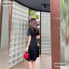 MT4003ĐEN - Đầm basic đơn giản cổ kiểu 2 lá