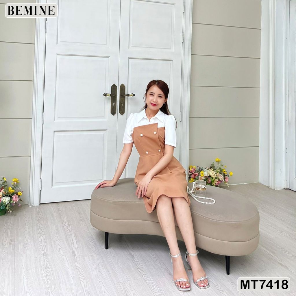 Đầm công sở cổ phối ngắn tay MT7418