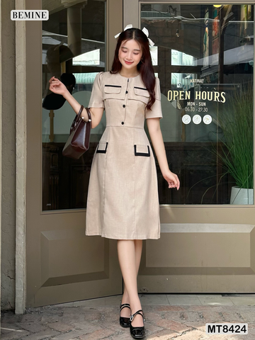Đầm cổ tròn phối nắp túi tùng A MT8424