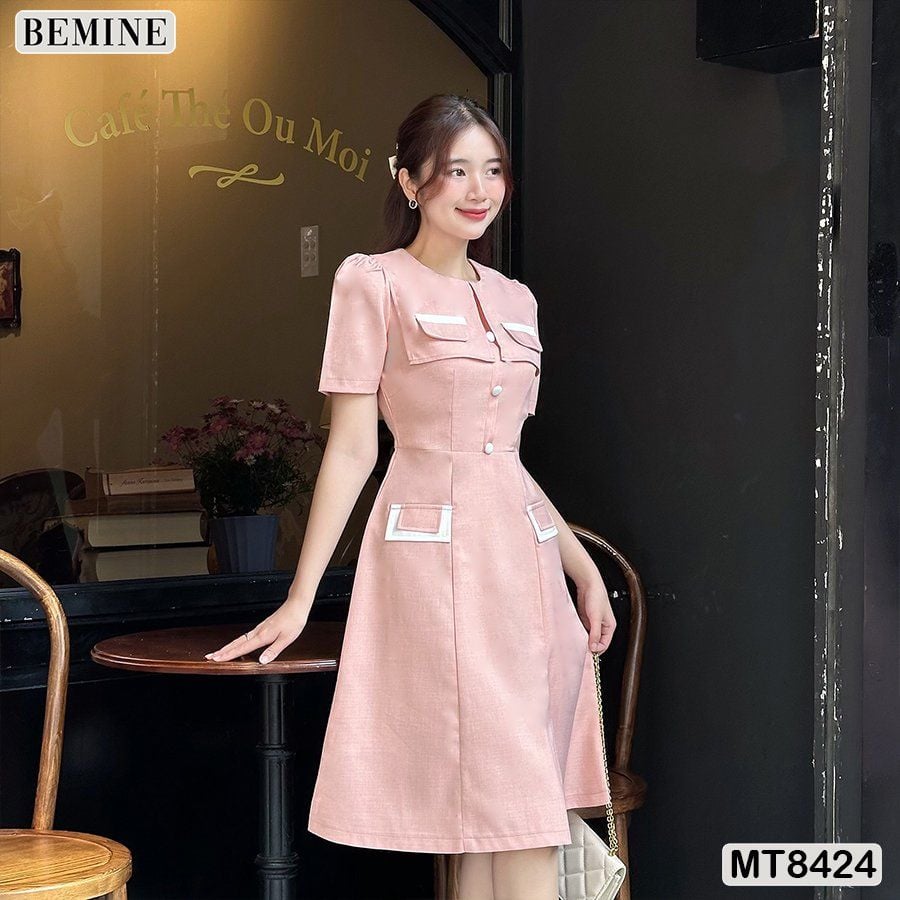 Đầm cổ tròn phối nắp túi tùng A MT8424
