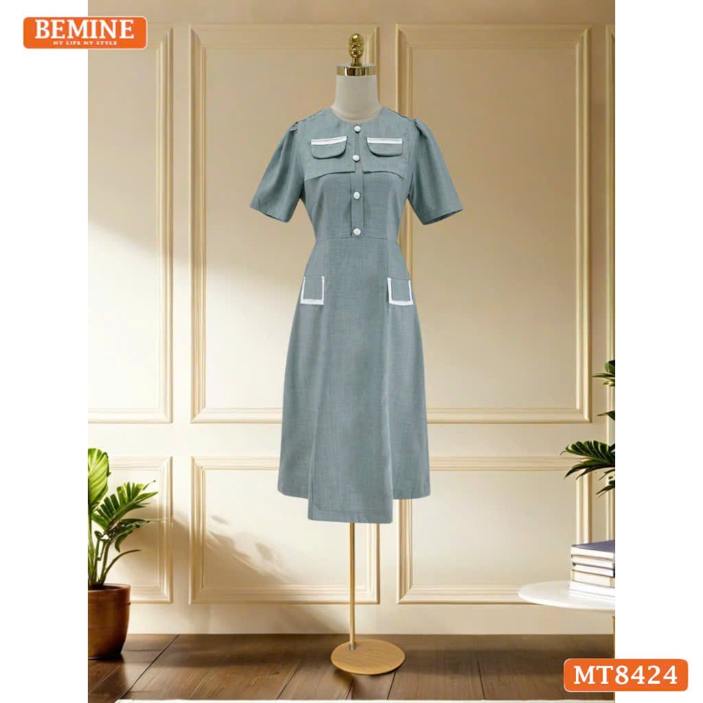 Đầm cổ tròn phối nắp túi tùng A MT8424