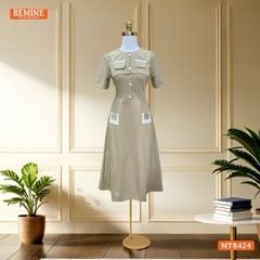 Đầm cổ tròn phối nắp túi tùng A MT8424